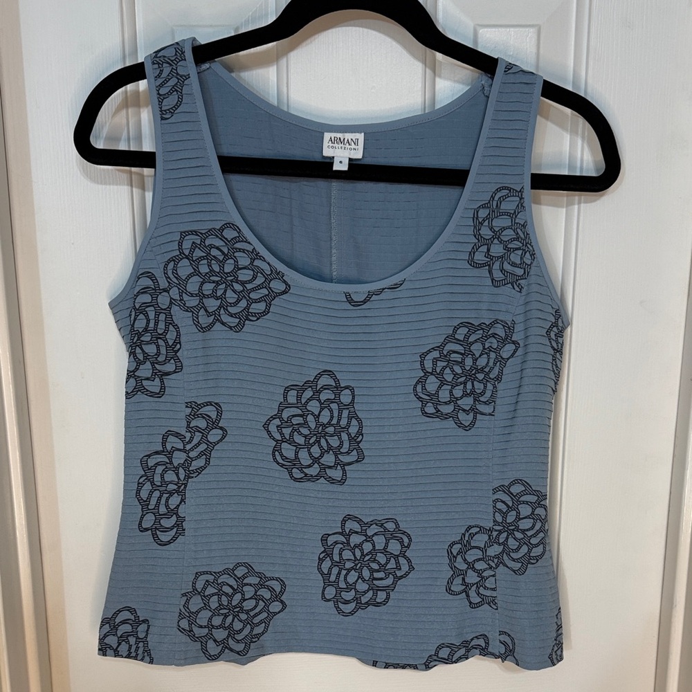 Armani Collezioni Blue Floral 100% Silk Tank Top